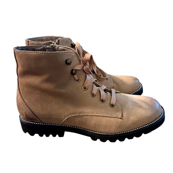 Blondo 8 Rachelle Waterproof Brown Leather STUDDED Combat Boots Taupe Brown - Picture 4 of 8